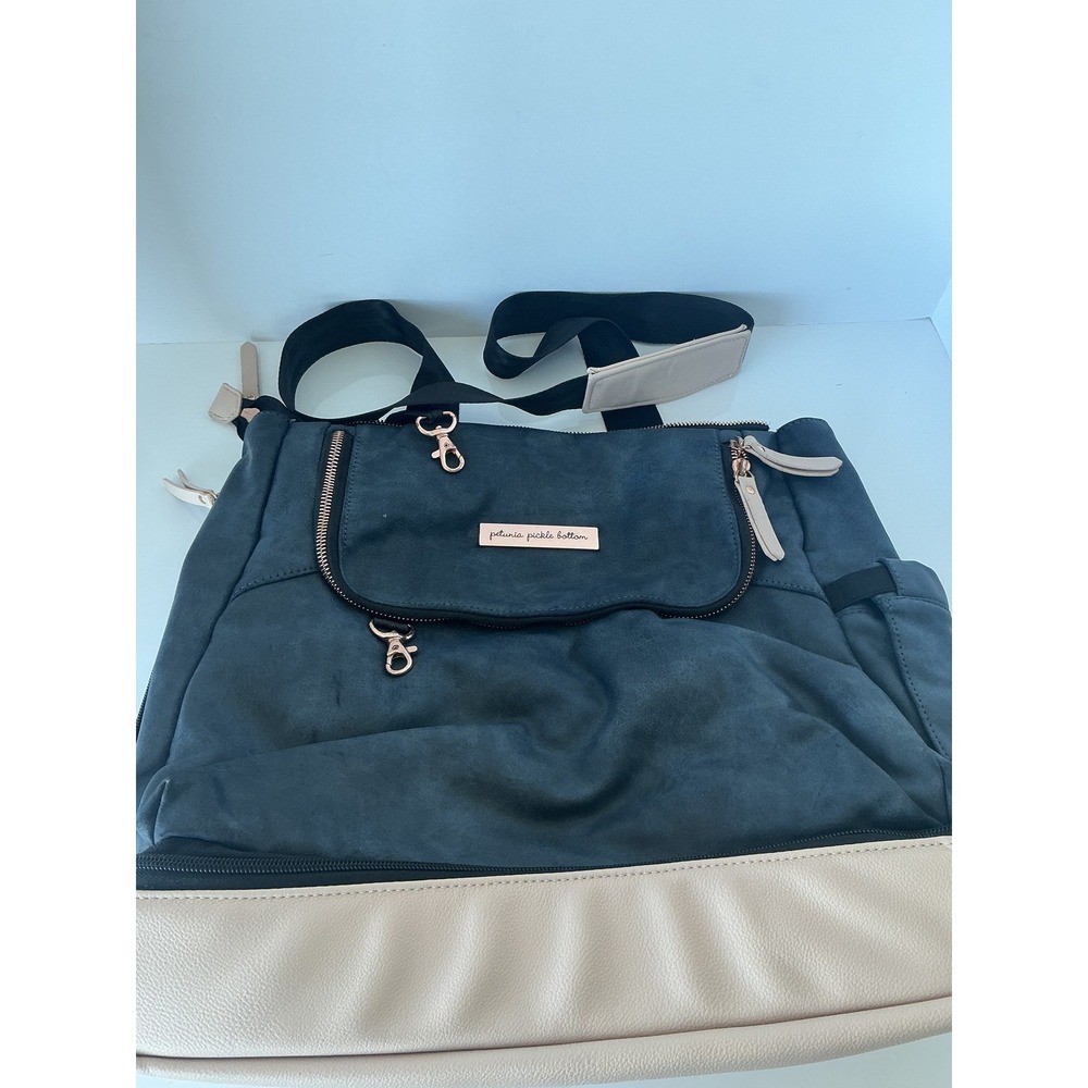 Petunia Pickle Bottom Diaper Bag Blue Cream Vegan Leather‎ Travel Tote